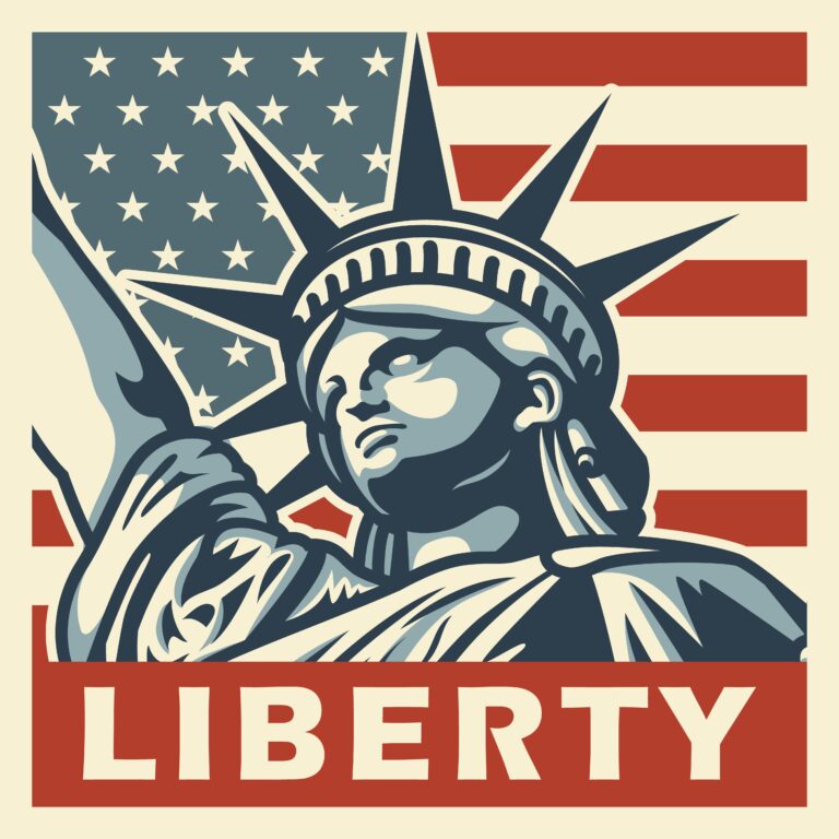 4th of july vintage poster with statue of liberty. Vector illustration