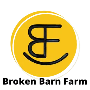 Broken Barn Farm logo featuring a stylized BBF monogram in a yellow circular emblem representing a local farm, sustainable agriculture, fresh produce, and community farming.